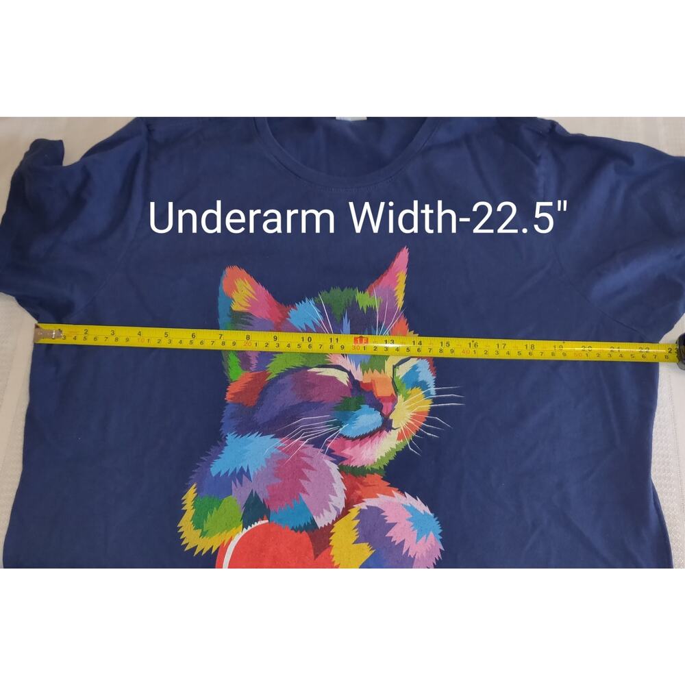 Cat Kitten Tshirt Top Port Company XXL Art To Wear Rainbow Colors Navy Blue - Picture 12 of 14